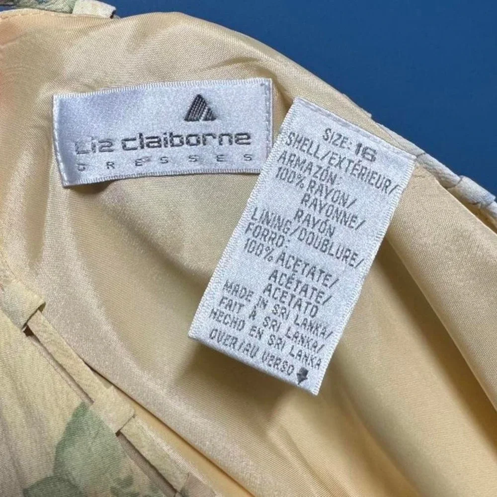Vintage Floral Shift Dress Women's Size 16 Liz Claiborne Yellow Dainty Cottage - Picture 6 of 8